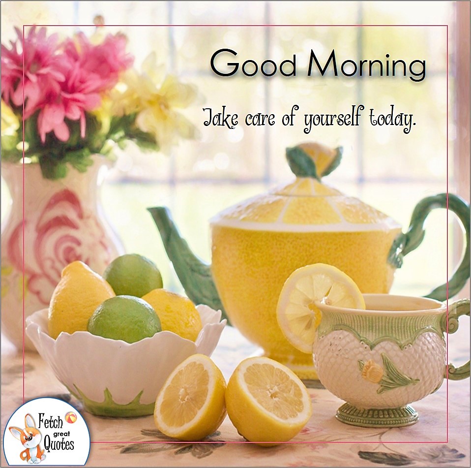 Lemon teapot, lemons and limes, bright good morning photo, take care of yourself today photo