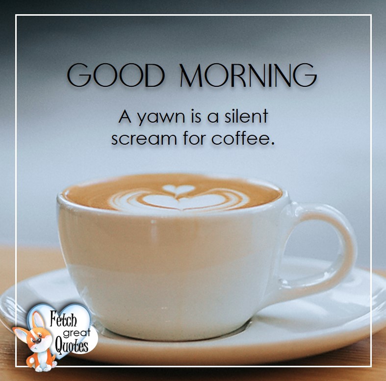 Good morning. A yawn is a silent scream for coffee., Good Morning photos, Good Morning Coffee photos, Coffee photos, Funny Coffee photos, humorous coffee photos, funny coffee sayings, coffee quotes, coffee lover, Coffee themed photos, coffee themed good morning photos