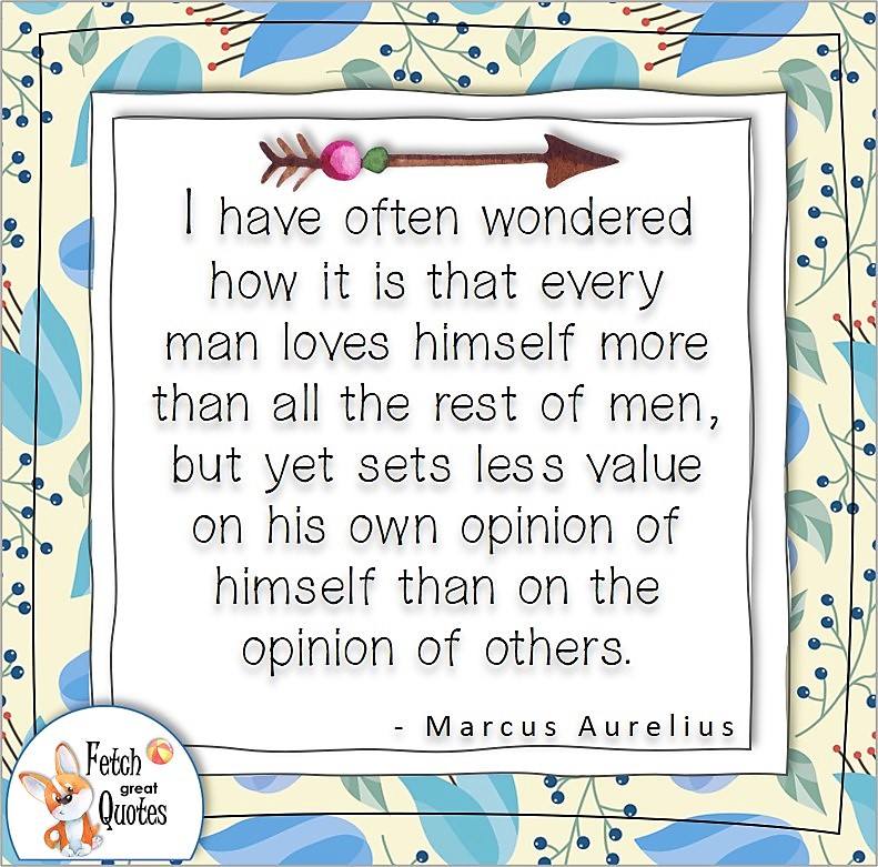 Confidence quote, self-confidence quote, "I have often wondered how it is that every man loves himself more that all the rest of men, but yet sets less value on his own opinion of himself than on the opinion of others." , - Marcus Aurelius quote
