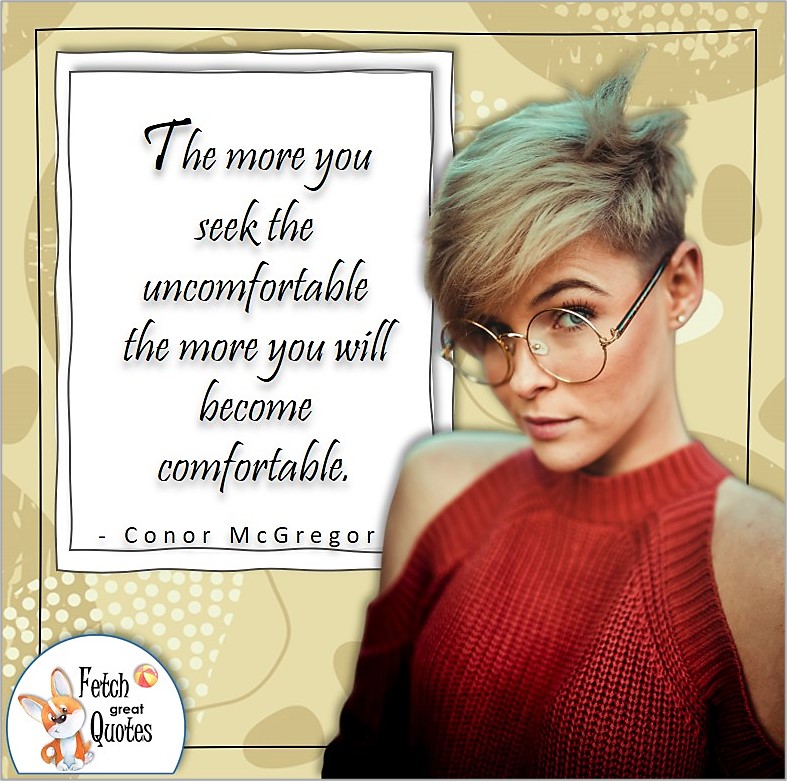 girl in red, red dress, pretty young woman, confidence quote, self-confidence quote, "The more you seek the uncomfortable the more you will become comfortable." , - Conor McGregor quote